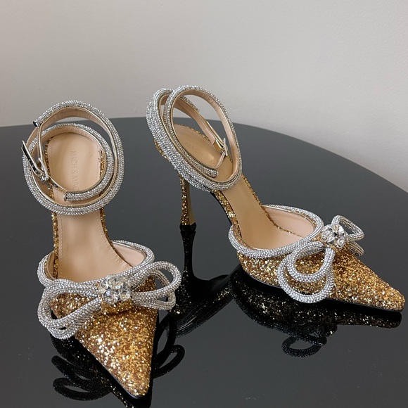 Mach & Mach Double Bow Pointed Toe Pump Gold New Authentic.  No dust bag - Picture 13 of 16